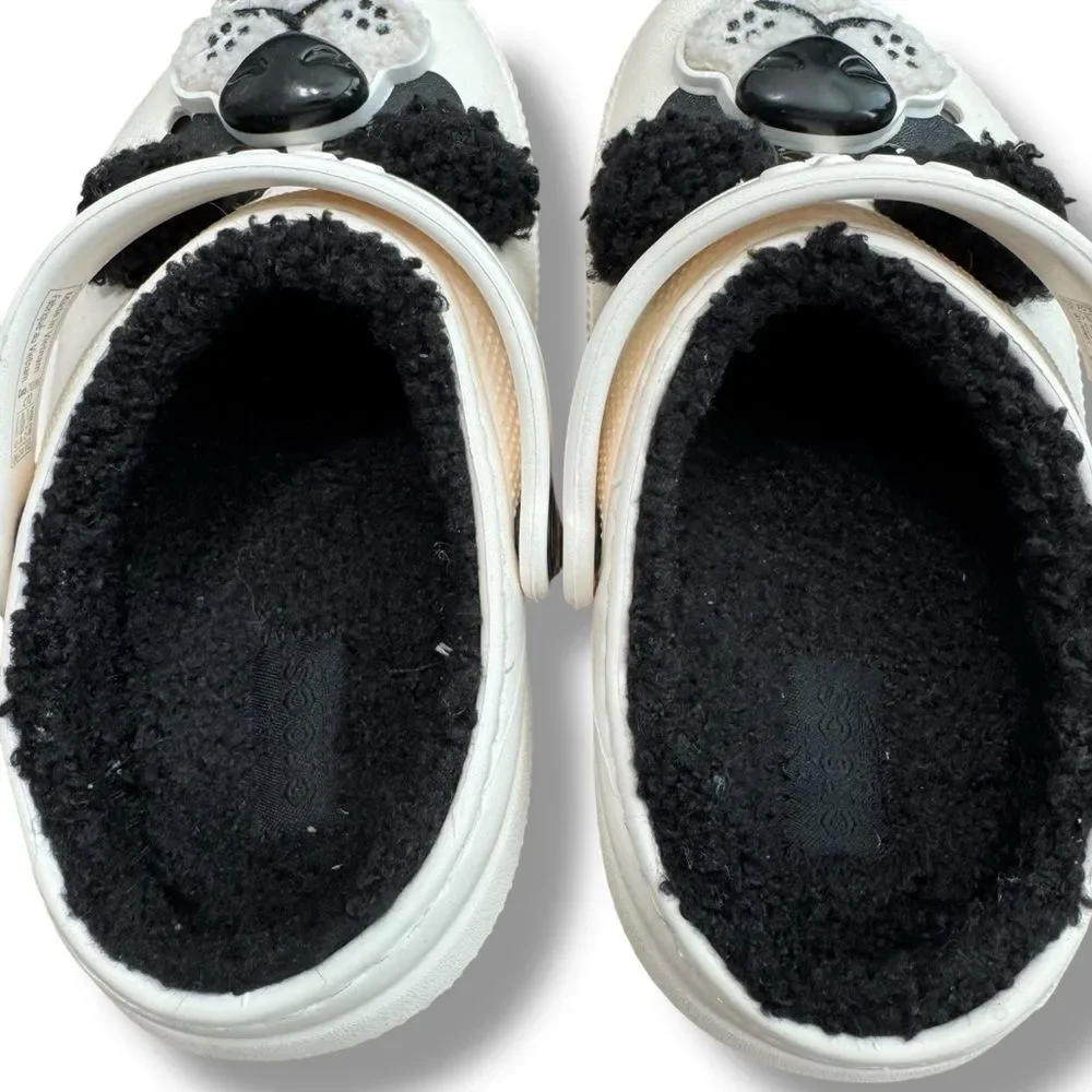 Crocs Kids Panda Fuzzy Lined Clogs 10C Cozy Core Cute Slip On Unisex